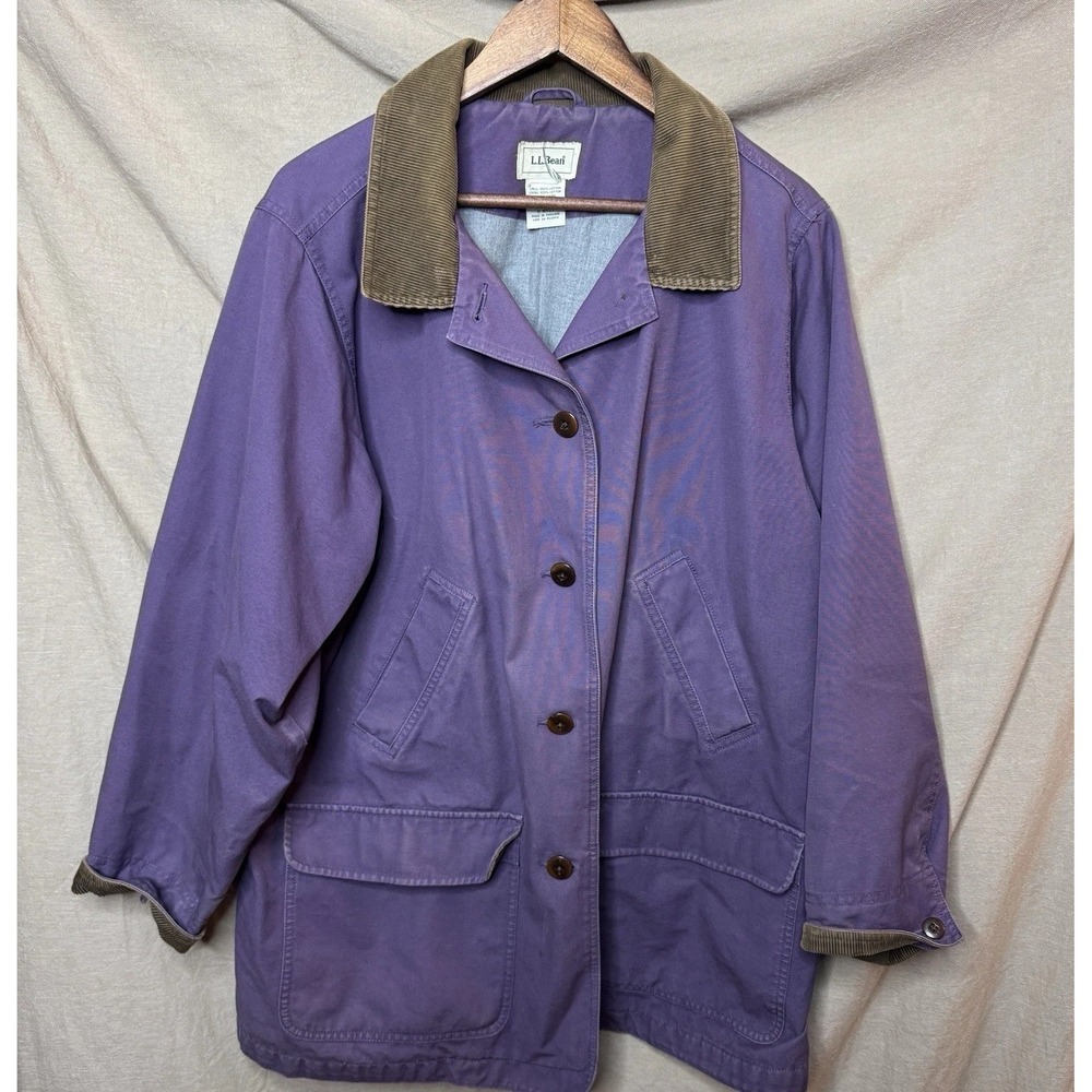 L.L. Bean Purple Barn Coat with Brown Corduroy Collar